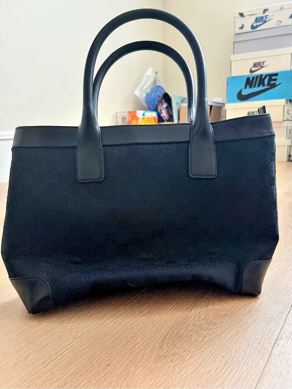 Gucci Black GG Monogram Canvas Tote Bag
